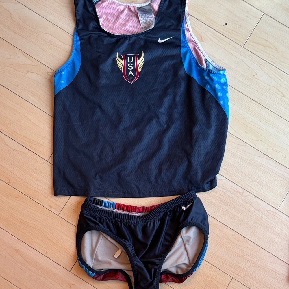 Nike Team USA Official Women's Red and Blue Racing Kit Running Track